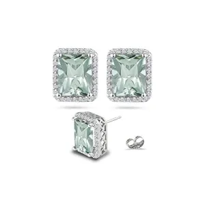 0.33 Cts Diamond & 2.48 Cts Green Amethyst Earrings in 14K White Gold