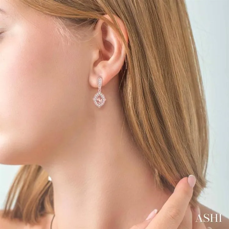5x3 MM Oval Shape Morganite and 1/4 ctw Round Cut Diamond Semi Precious Earrings in 10K Rose Gold