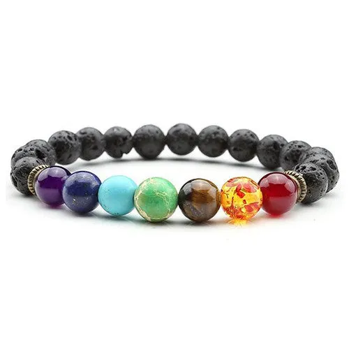 7 Chakra Bracelet Black Lava Healing Balance Beads Reiki Buddha Prayer Natural Stone Yoga Bracelets