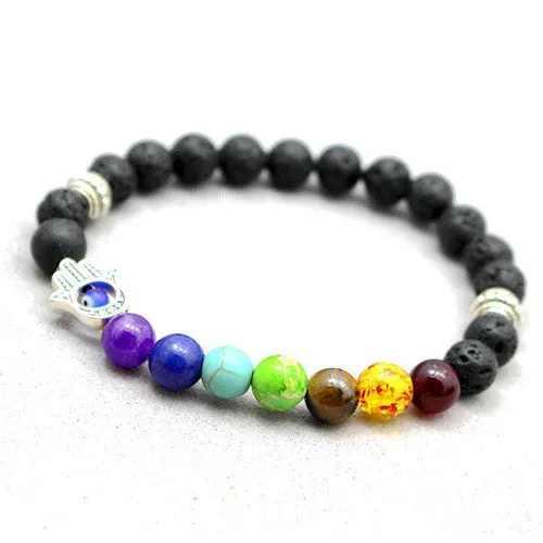 7 Chakra Bracelet Black Lava Healing Balance Beads Reiki Buddha Prayer Natural Stone Yoga Bracelets