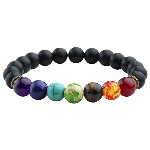 7 Chakra Bracelet Black Lava Healing Balance Beads Reiki Buddha Prayer Natural Stone Yoga Bracelets