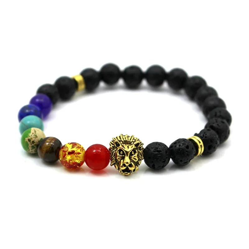 7 Chakra Bracelet Black Lava Healing Balance Beads Reiki Buddha Prayer Natural Stone Yoga Bracelets