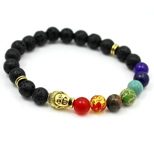 7 Chakra Bracelet Black Lava Healing Balance Beads Reiki Buddha Prayer Natural Stone Yoga Bracelets