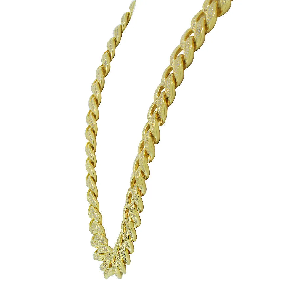 925 Sterling Silver Yellow Gold-Tone CZ Miami Link Hip-Hop Large Heavy Chain Bracelet Set