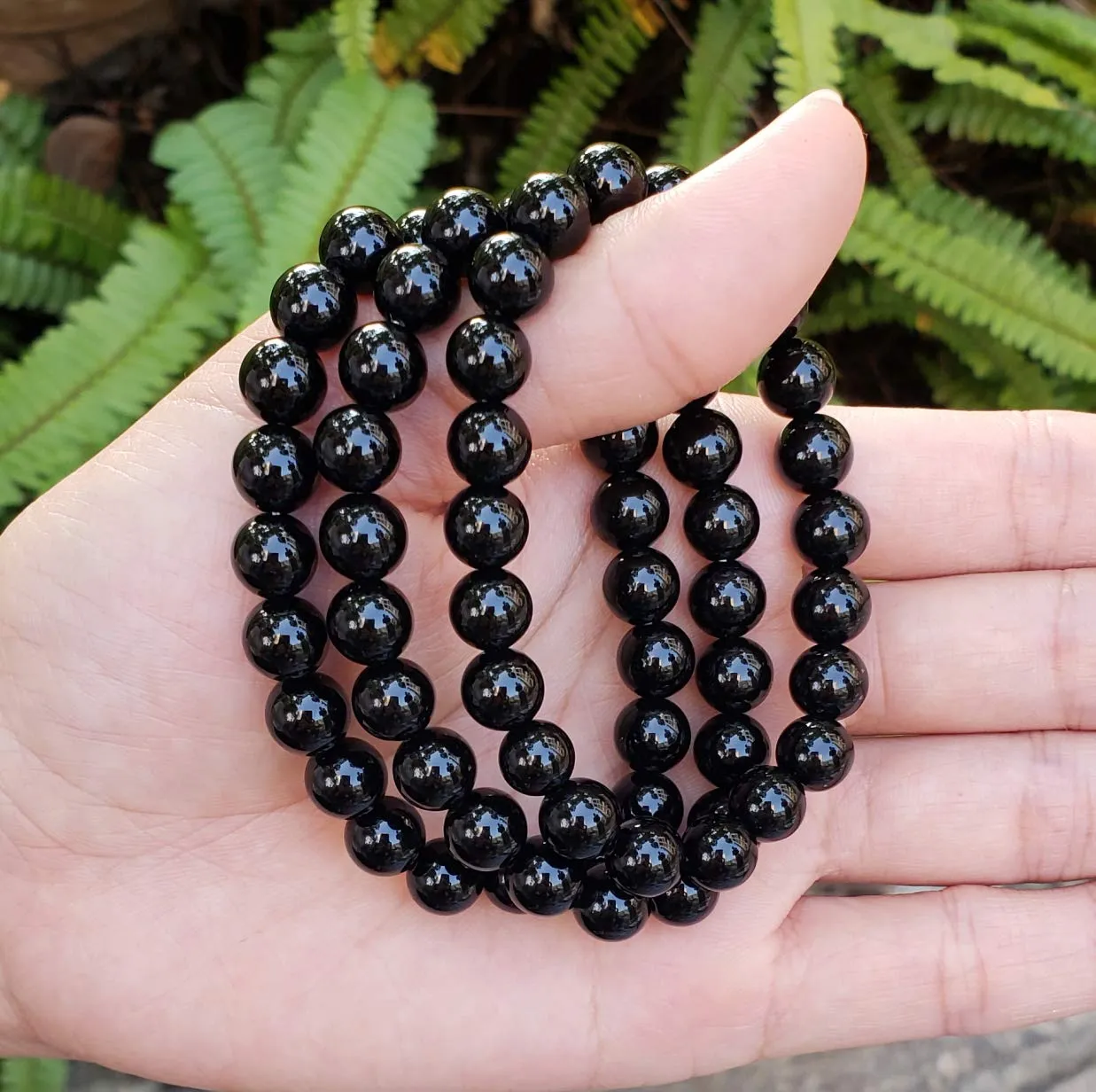 Adabele Natural Gemstone Bracelet 7.5 inch Stretchy Chakra Gems Stones 8mm (0.31") Beads Healing Crystal Quartz Women Men Girls Gifts (Unisex) Black Agate 8.5 Inches