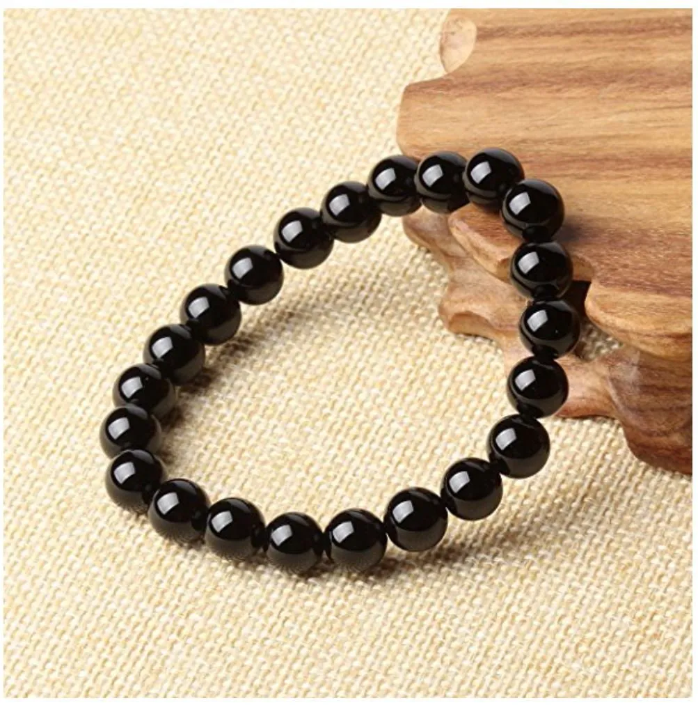 Adabele Natural Gemstone Bracelet 7.5 inch Stretchy Chakra Gems Stones 8mm (0.31") Beads Healing Crystal Quartz Women Men Girls Gifts (Unisex) Black Agate 8.5 Inches