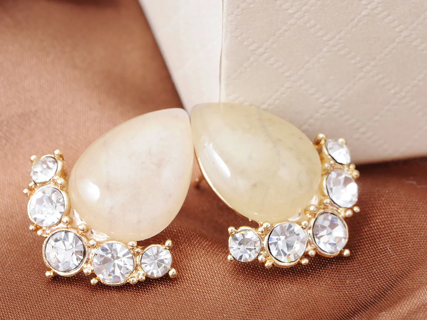 Amber Waterdrop Silver Gold Stud Earrings