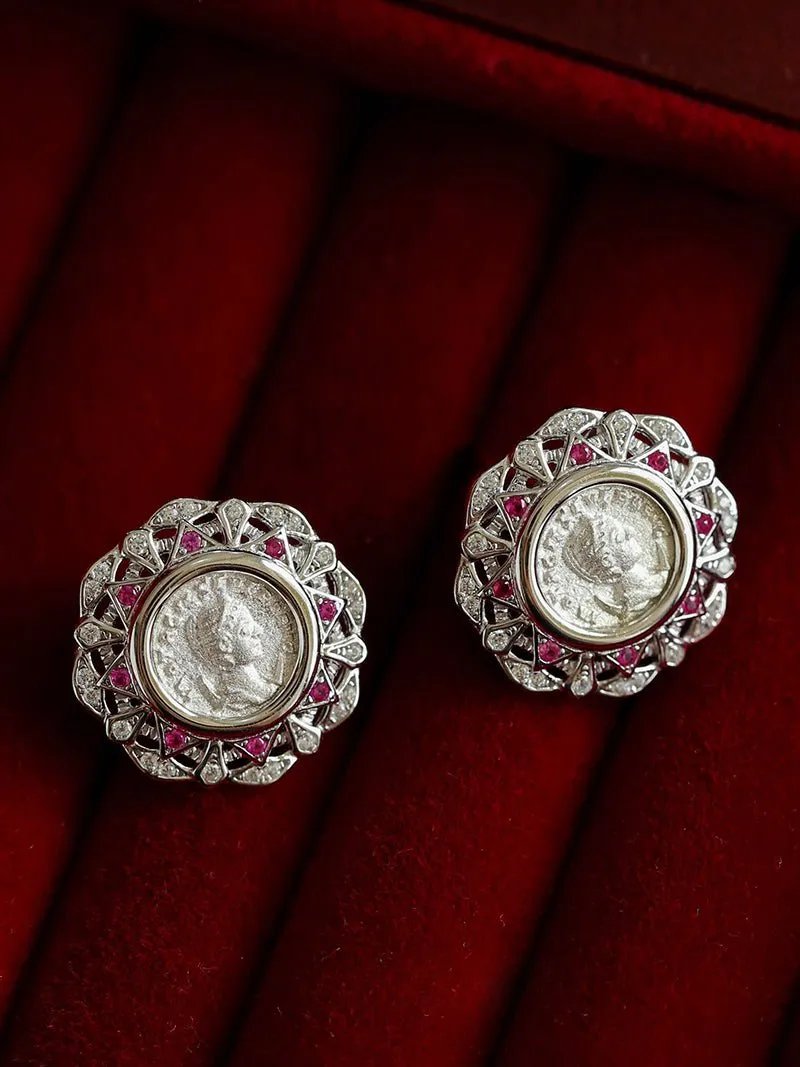 Ancient Greek Retro 925 Silver Coin Stud Earrings-Type A