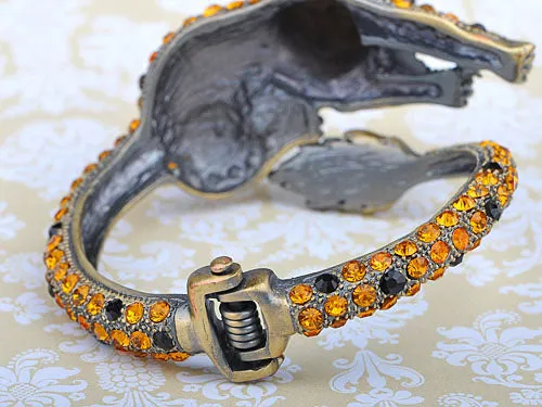 Antique Royal Brass Lion Topaz Brown Amber Bangle Bracelet