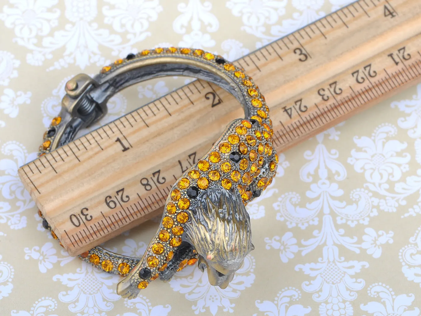Antique Royal Brass Lion Topaz Brown Amber Bangle Bracelet