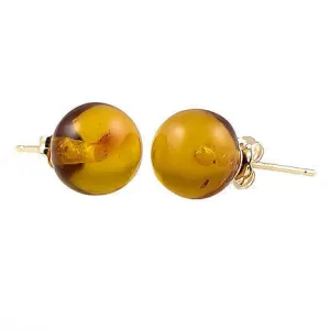 Anya: Natural Baltic Amber Ball Stud Earrings 14K Yellow Gold