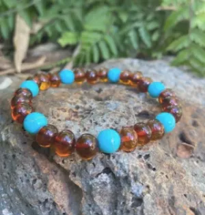 Baby Amber Bracelet - Cognac Amber & Turquoise