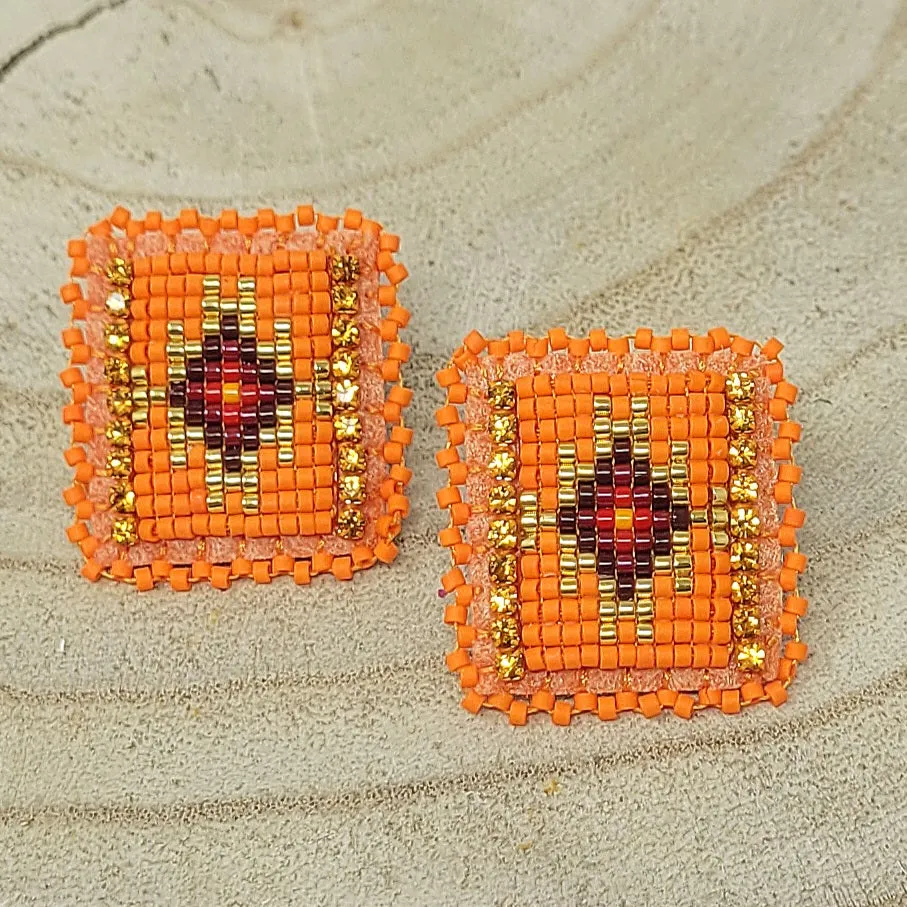 Beth Rose Designs Small Beaded Rectangular Earrings