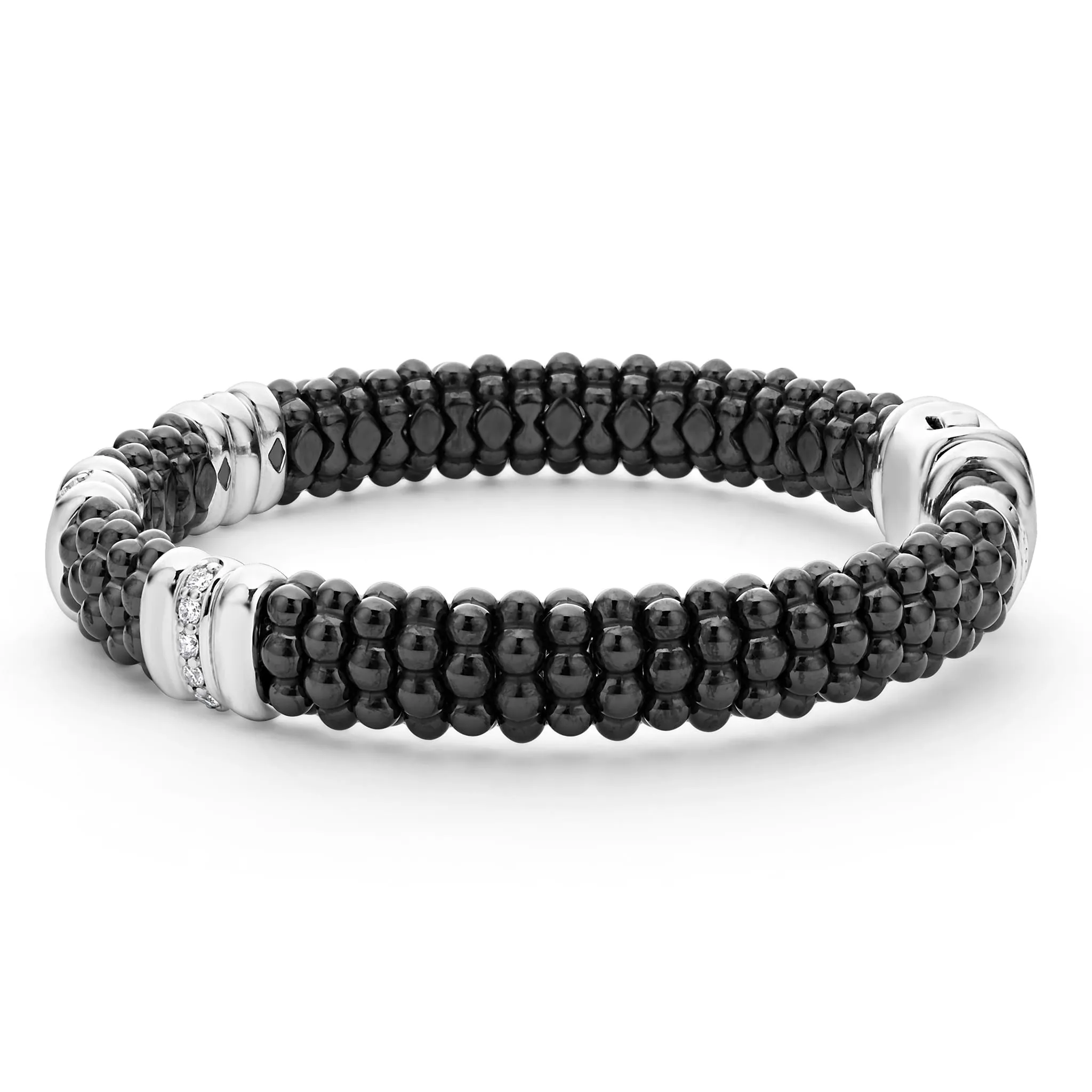 Black Caviar Three Station Ceramic Diamond Bracelet | 9mm