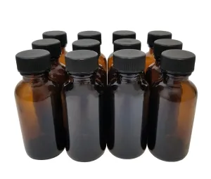 Bottle, Flint Glass, Amber Color, 1 ounce, with 20/400 Foam Lined Cap.  Pack 144.
