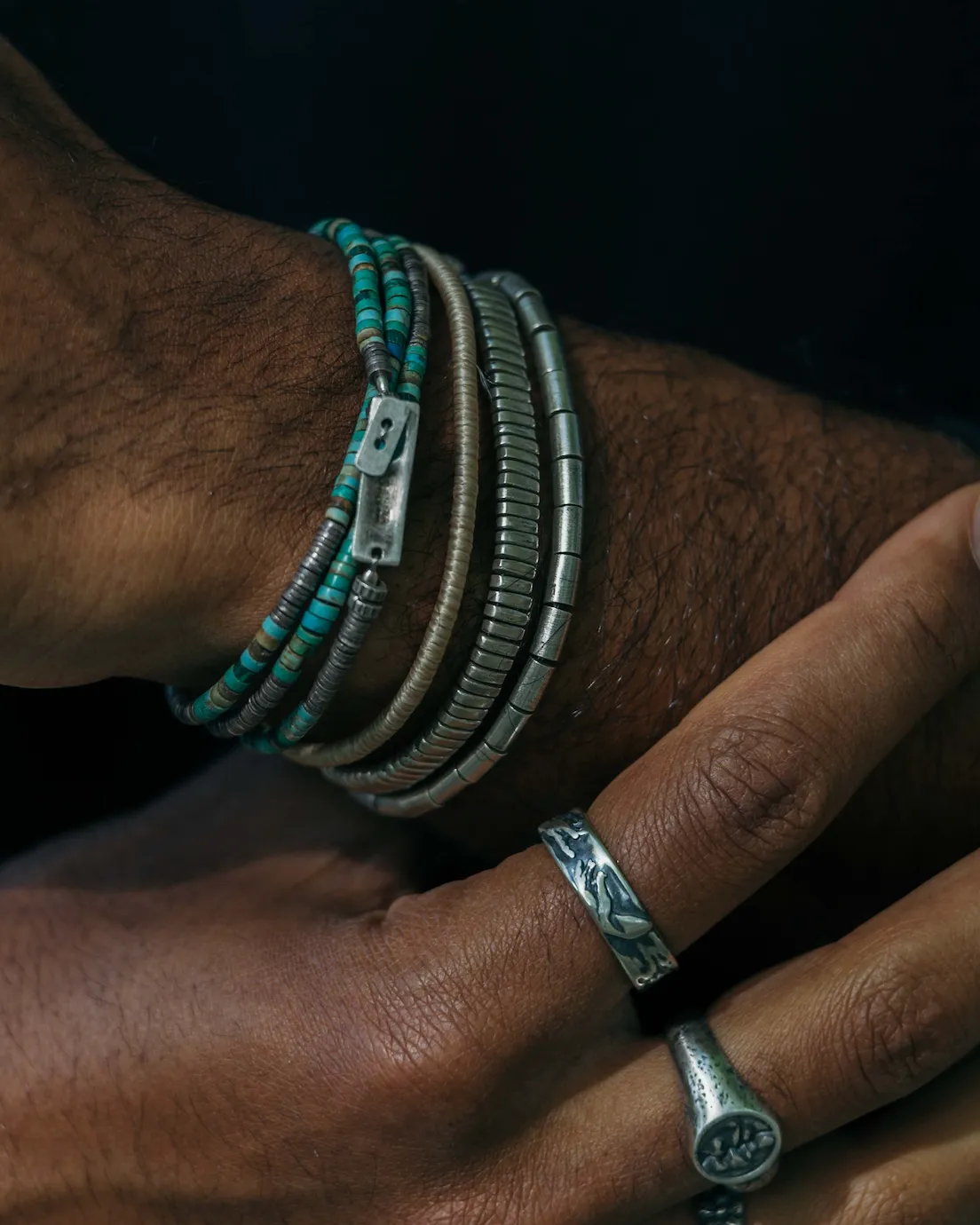 Bracelet With Hand-Forged Sterling Silver Tube Beads