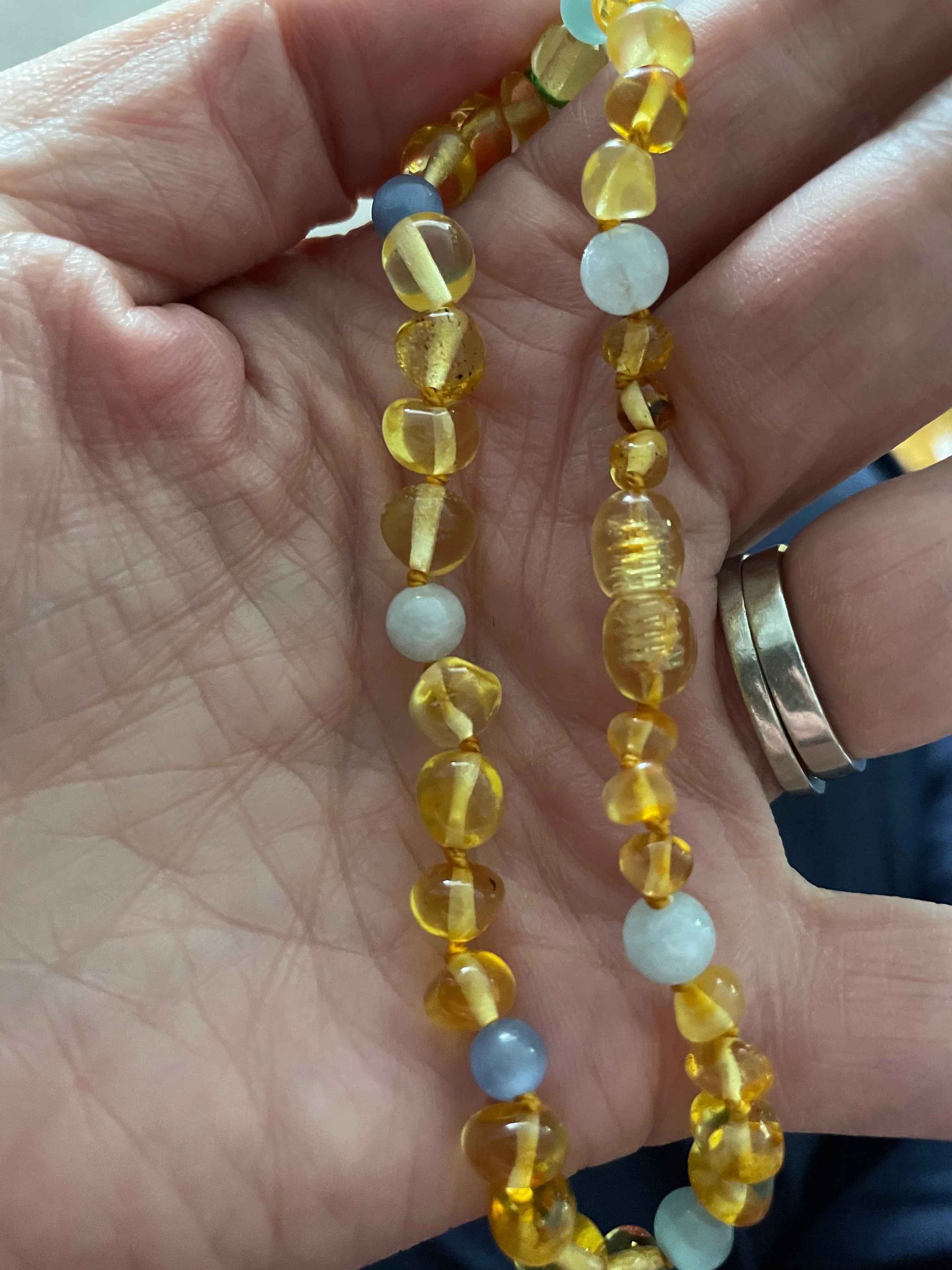 Childs Paradise Baltic Amber Blue Cats Eyes Aquamarine Beads Gemstone Necklace