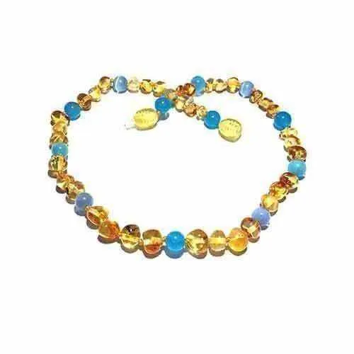 Childs Paradise Baltic Amber Blue Cats Eyes Aquamarine Beads Gemstone Necklace