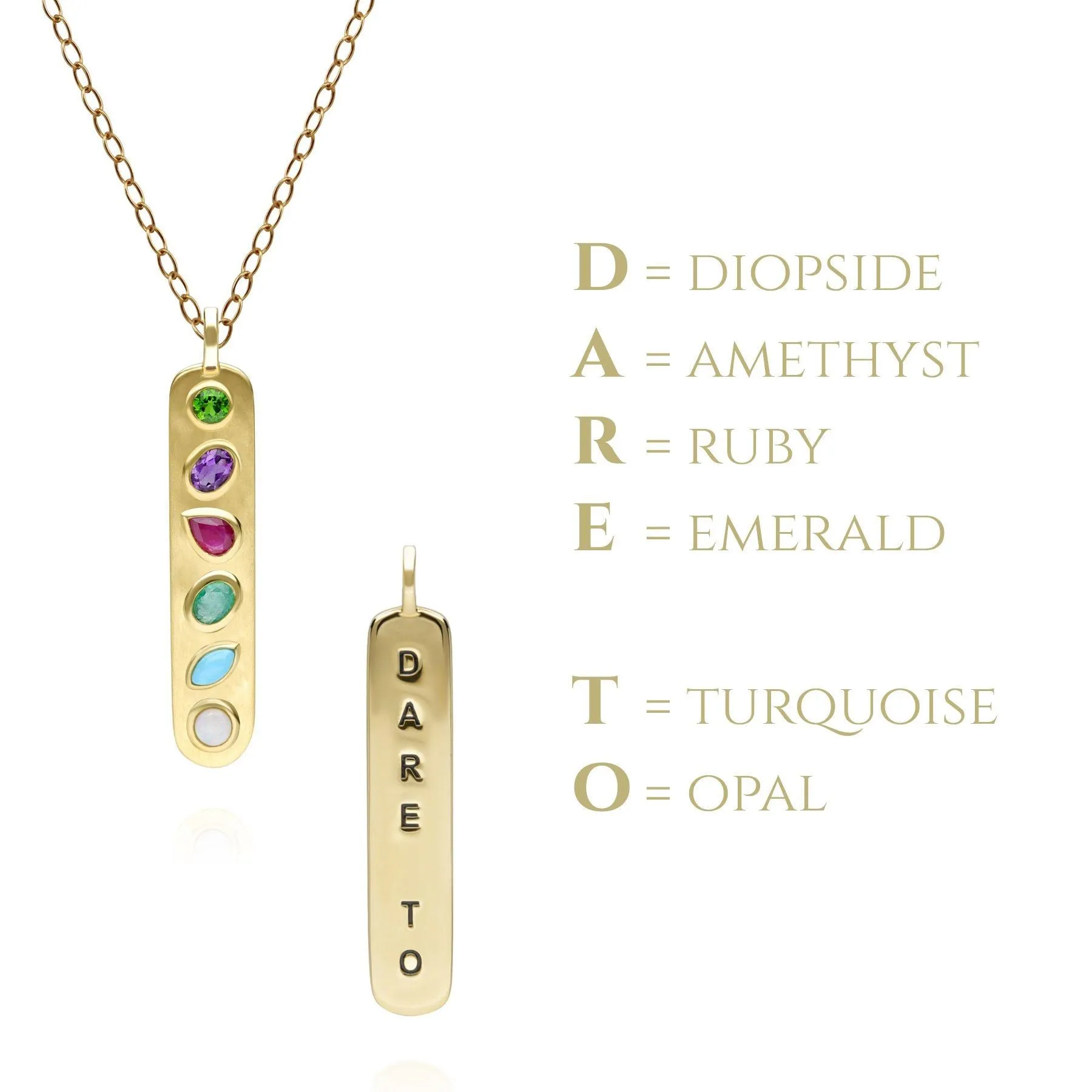 Coded Whispers Gebürstete Gold "Dare To" Edelstein Anhänger