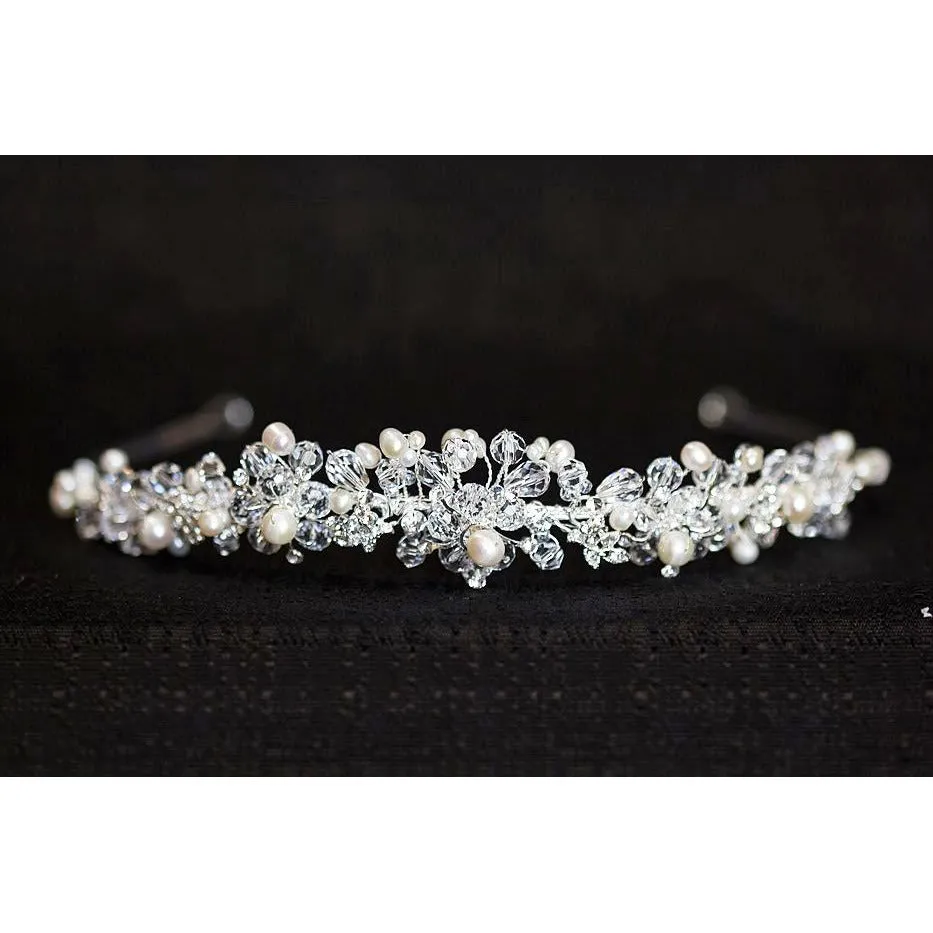 Crystal Flowers with Pearl Accent Headband