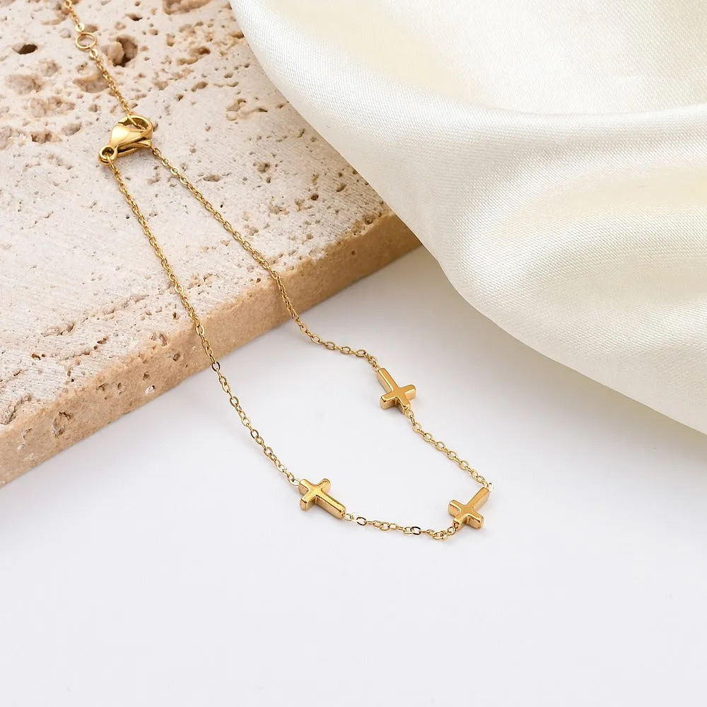 Dainty triple Cross Bracelet