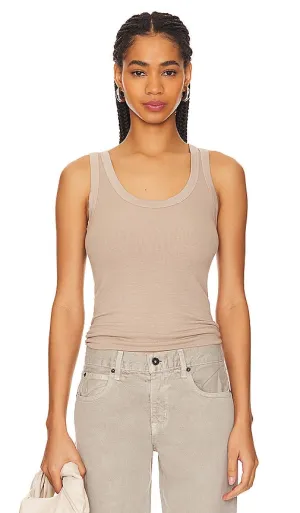 Enza Costa Silk Rib Bold Tank in Tan