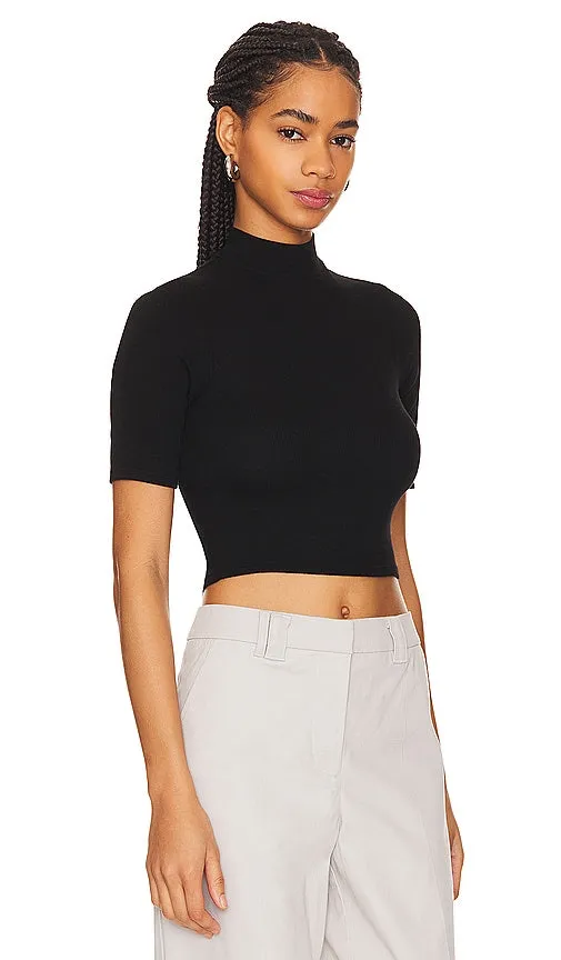 Enza Costa Silk Rib Cropped Half Sleeve Mock Neck in Black