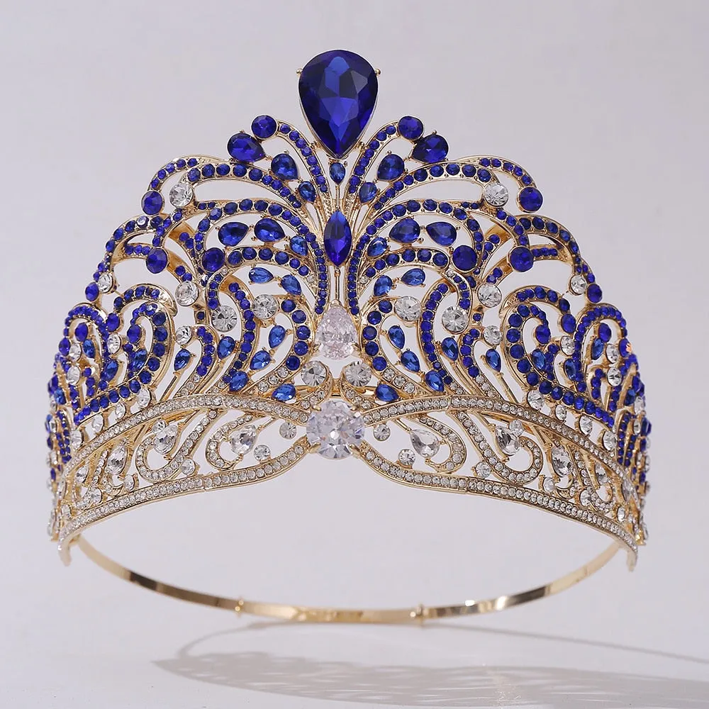 European Crystal Wedding Crowns Cubic Zircon Large Round Queen Tiara Party Hair Accessories