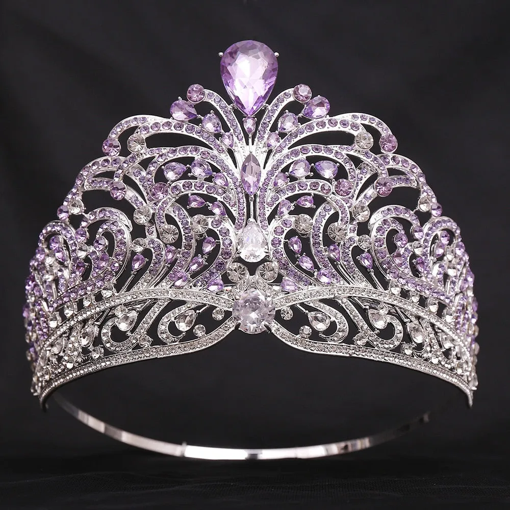 European Crystal Wedding Crowns Cubic Zircon Large Round Queen Tiara Party Hair Accessories