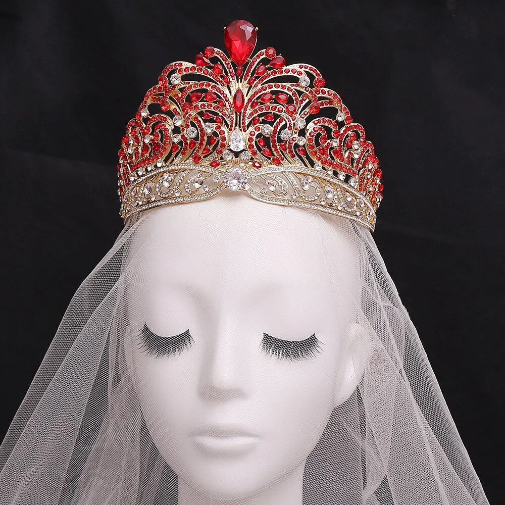 European Crystal Wedding Crowns Cubic Zircon Large Round Queen Tiara Party Hair Accessories