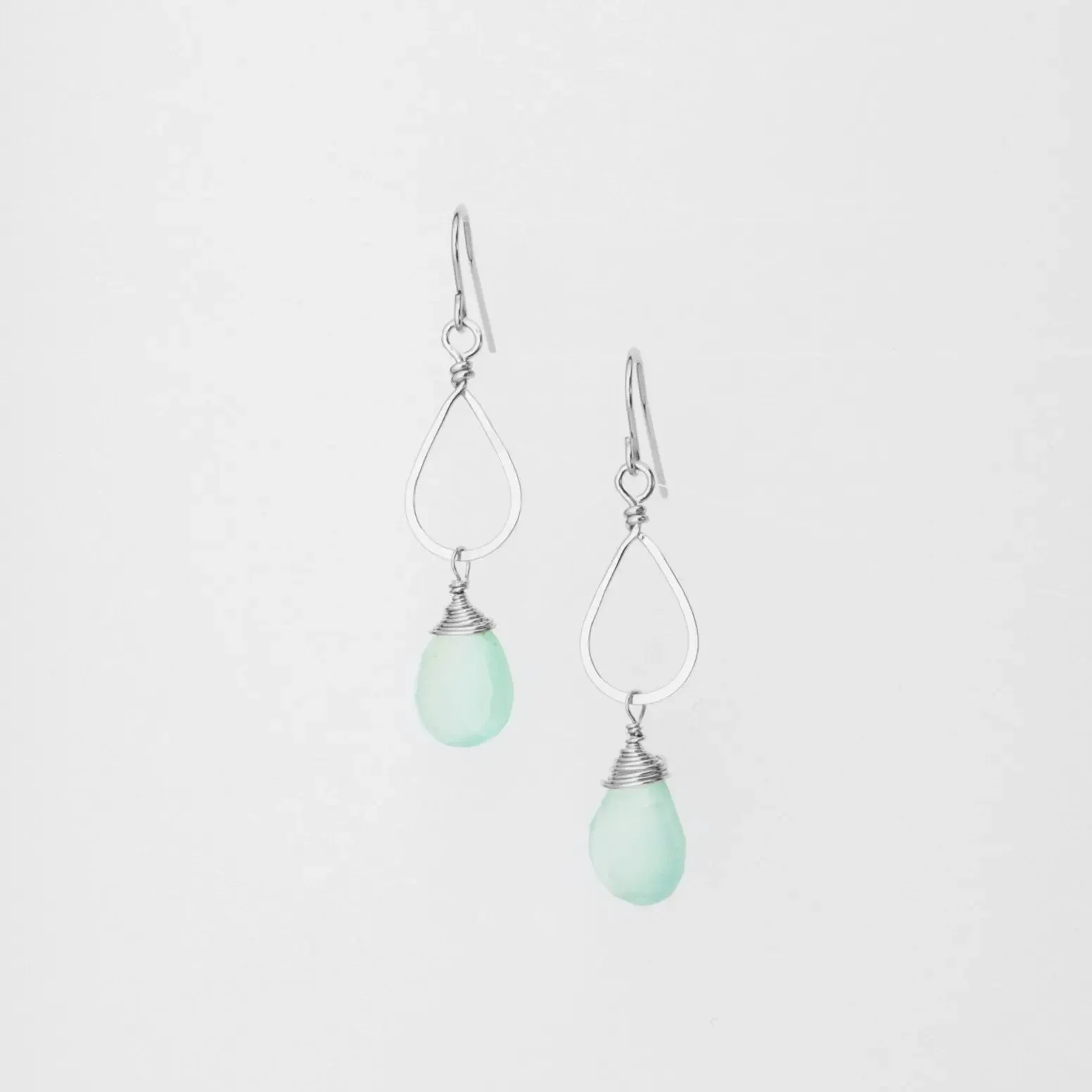 Forged Teardrop Earrings with Aqua Chalcedony