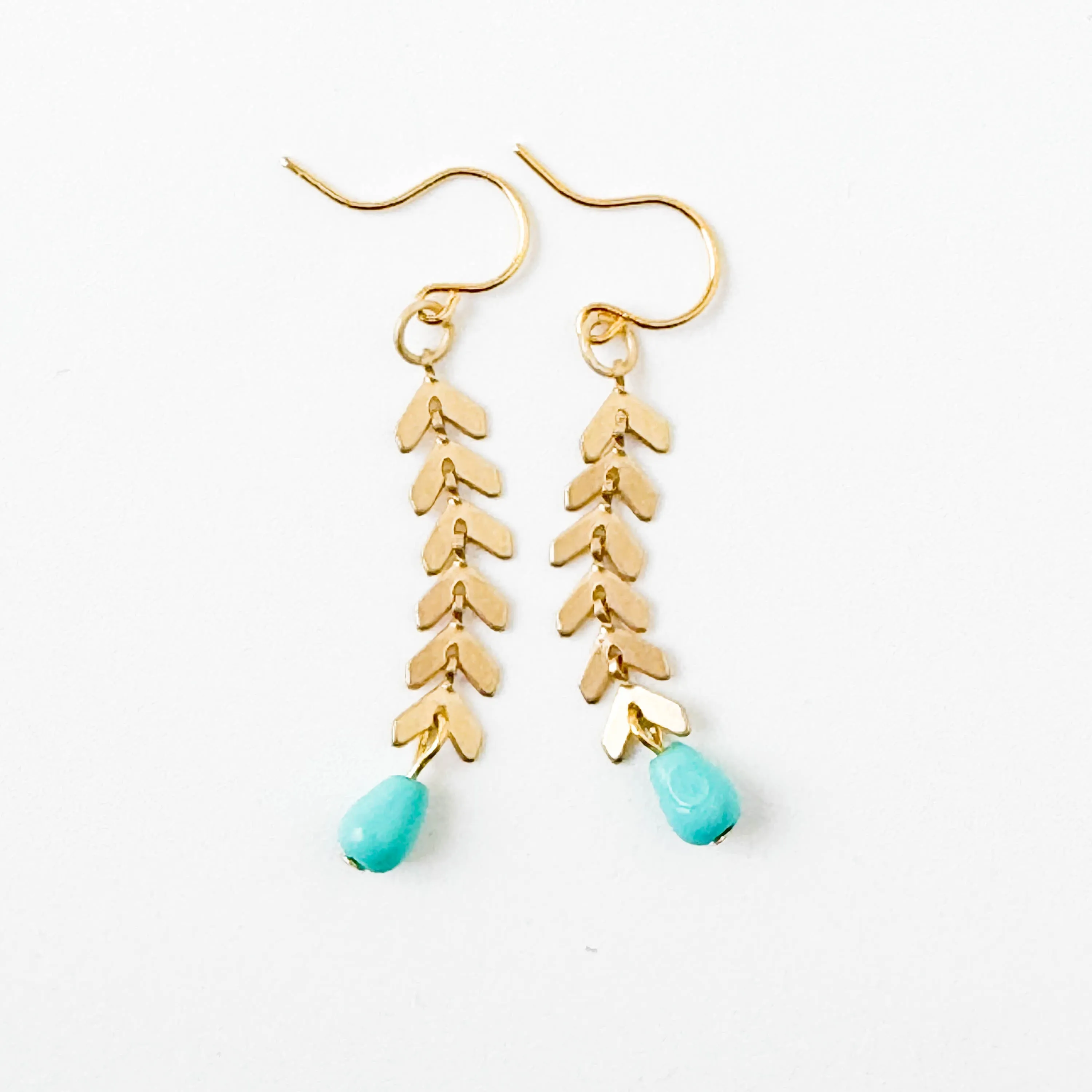 Gold Chevron Earrings With Pastel Beads -WS