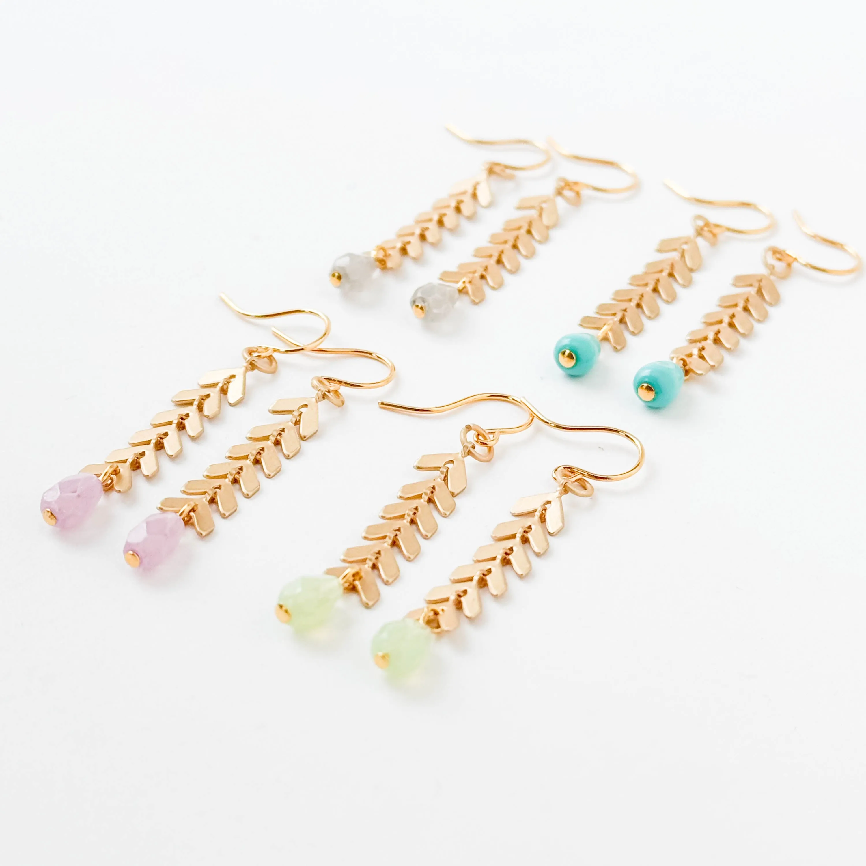 Gold Chevron Earrings With Pastel Beads -WS