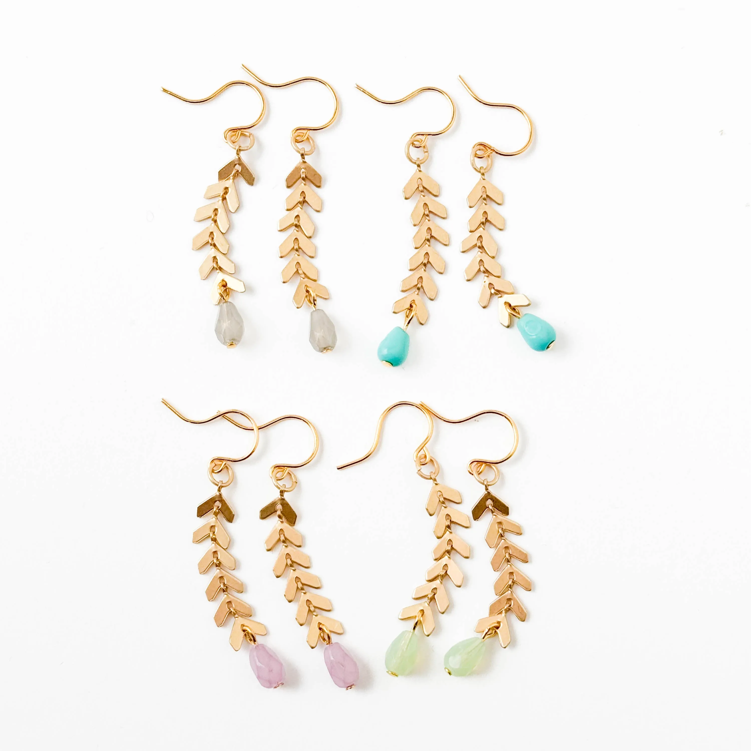 Gold Chevron Earrings With Pastel Beads -WS