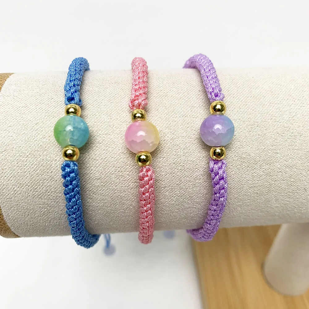 Gradient Bead Skinny Braided Friendship Boho Bracelet