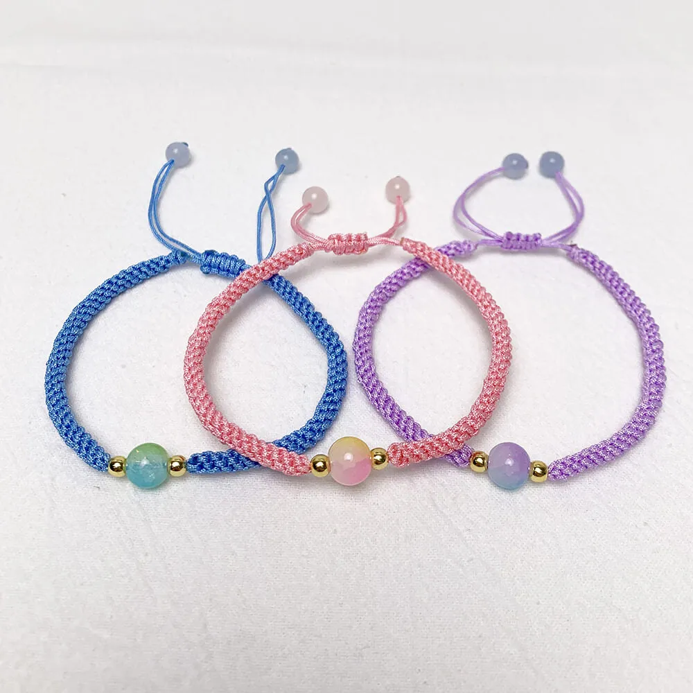 Gradient Bead Skinny Braided Friendship Boho Bracelet