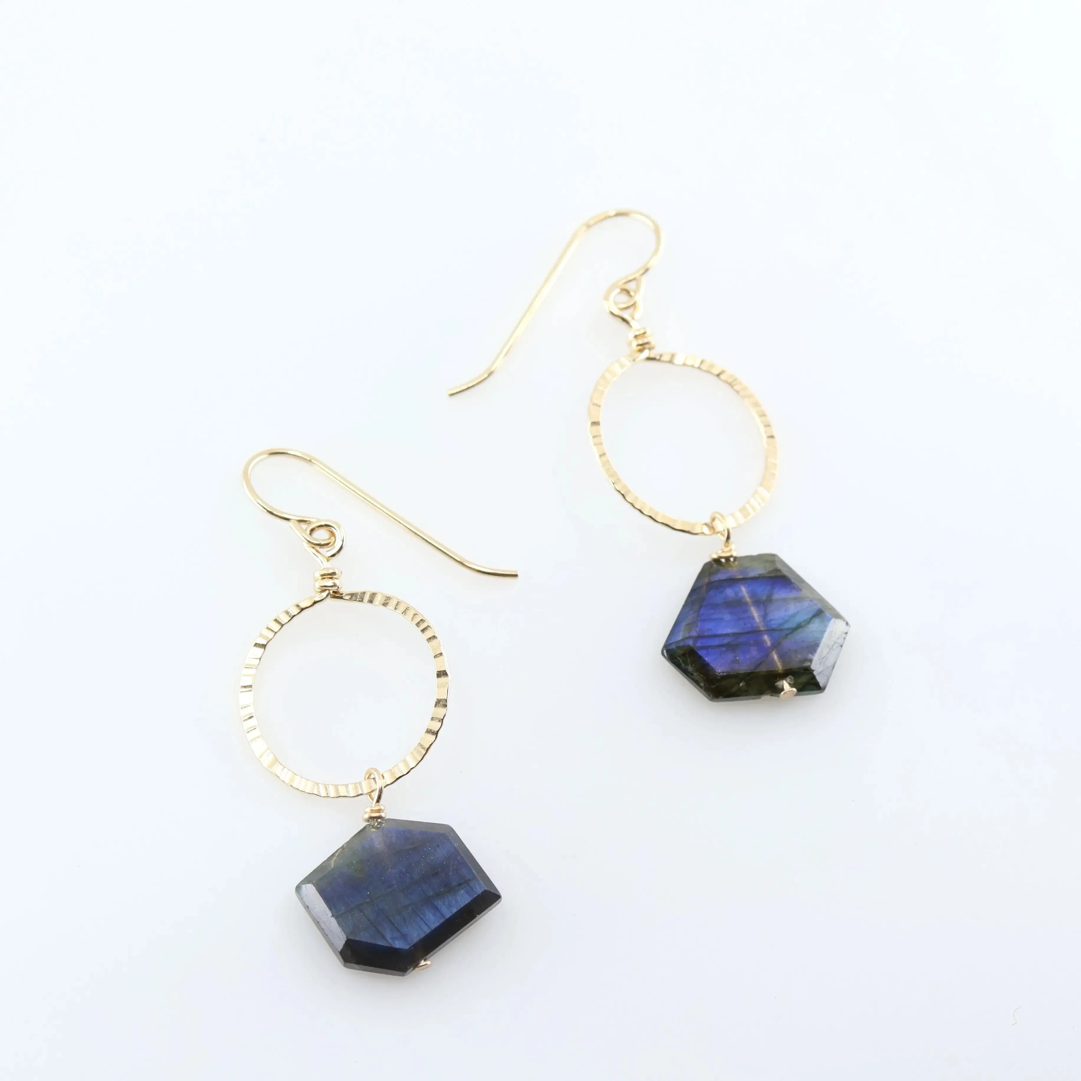 Hammer Textured Circle Earrings with Labradorite Slab