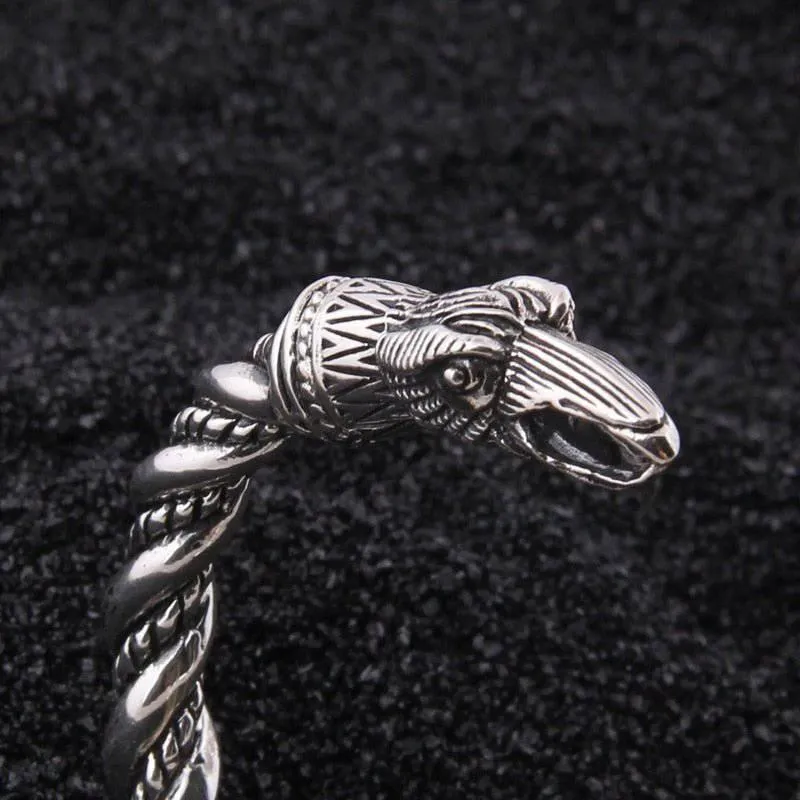 Hugin and Munin Raven Torc Bracelet - Sterling Silver