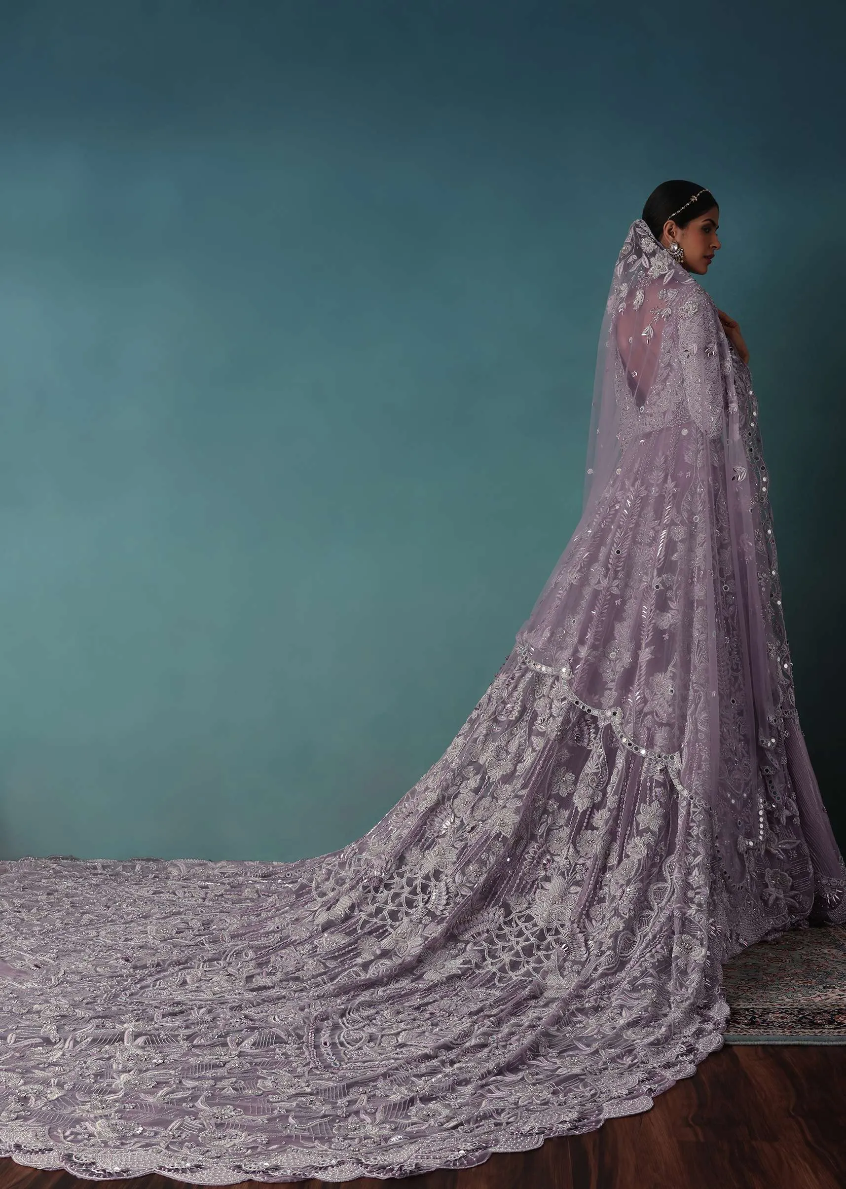 Lavender Mist Bridal Lehenga Set With Hand Work