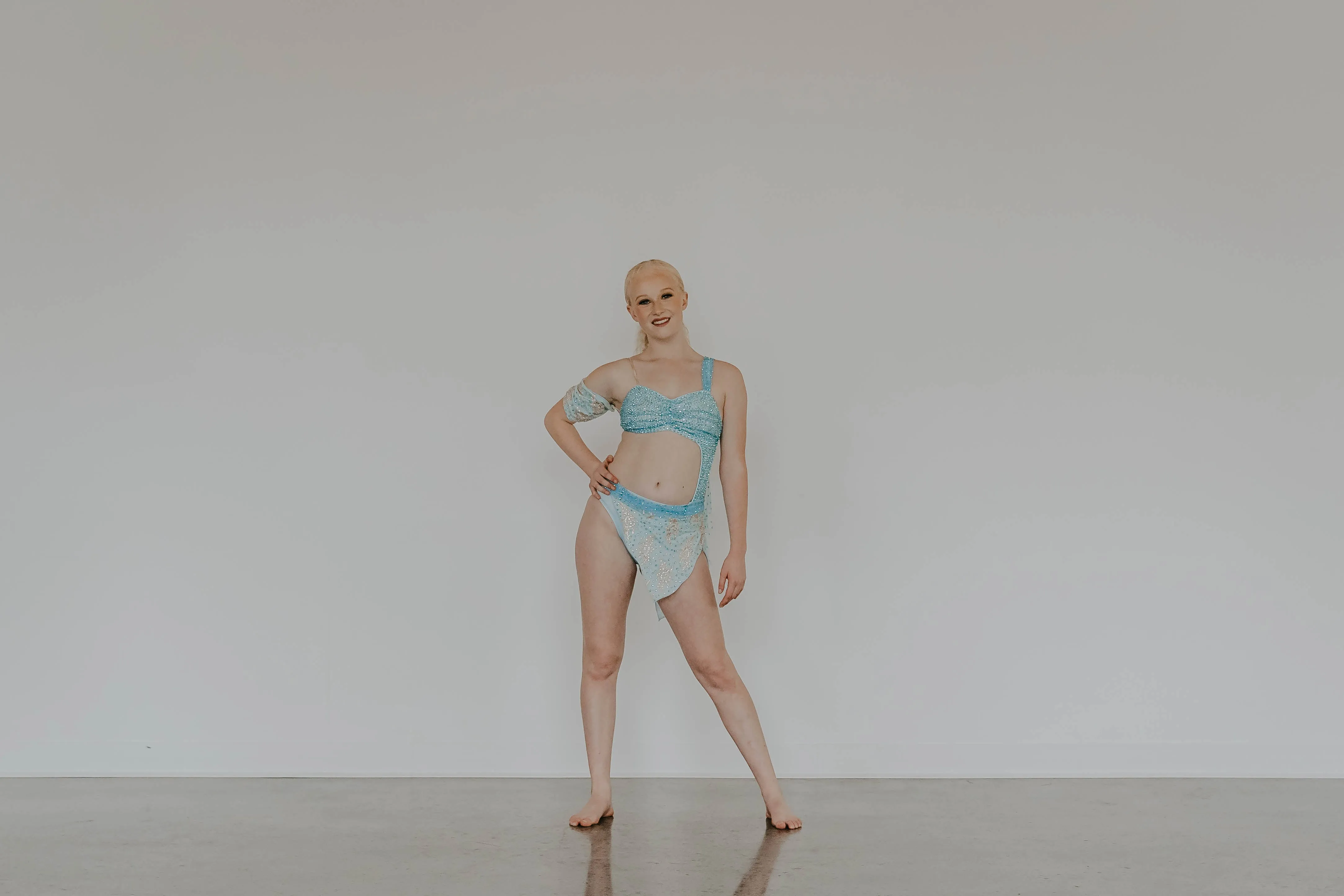 Lt Blue Connected 2 Ppb Bra-Top with Trunk/Asymmetrical Lace Skirt - Asymmetrical Skirt - Swarovski Rhinestones