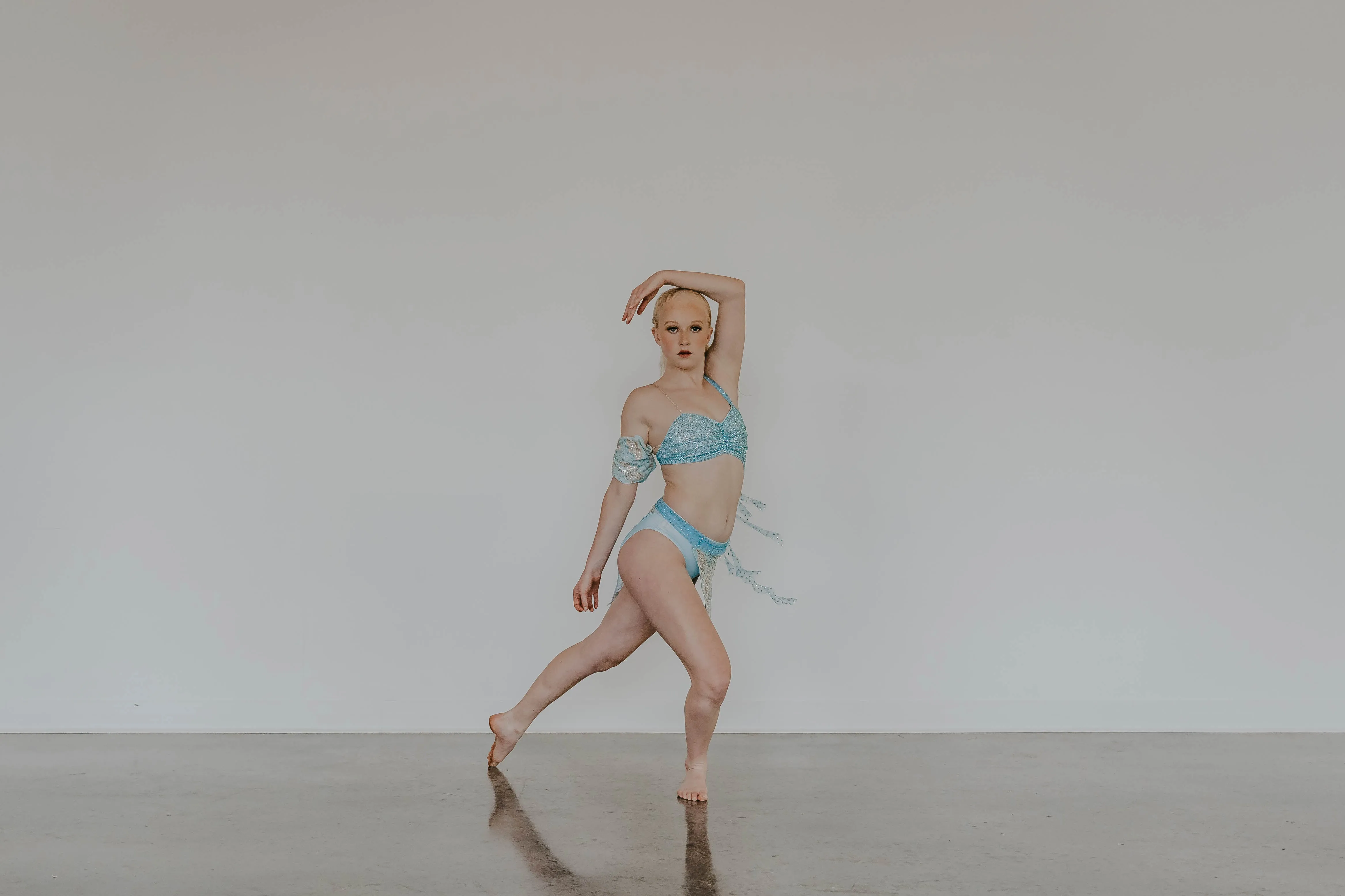 Lt Blue Connected 2 Ppb Bra-Top with Trunk/Asymmetrical Lace Skirt - Asymmetrical Skirt - Swarovski Rhinestones