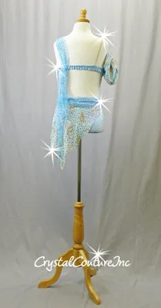 Lt Blue Connected 2 Ppb Bra-Top with Trunk/Asymmetrical Lace Skirt - Asymmetrical Skirt - Swarovski Rhinestones