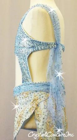 Lt Blue Connected 2 Ppb Bra-Top with Trunk/Asymmetrical Lace Skirt - Asymmetrical Skirt - Swarovski Rhinestones
