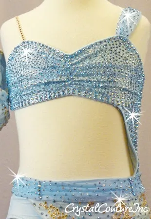 Lt Blue Connected 2 Ppb Bra-Top with Trunk/Asymmetrical Lace Skirt - Asymmetrical Skirt - Swarovski Rhinestones