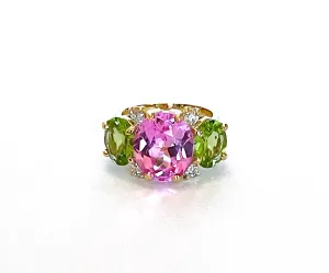 Mediium GUM DROP™ Ring with Pink Topaz and Peridot and Diamonds