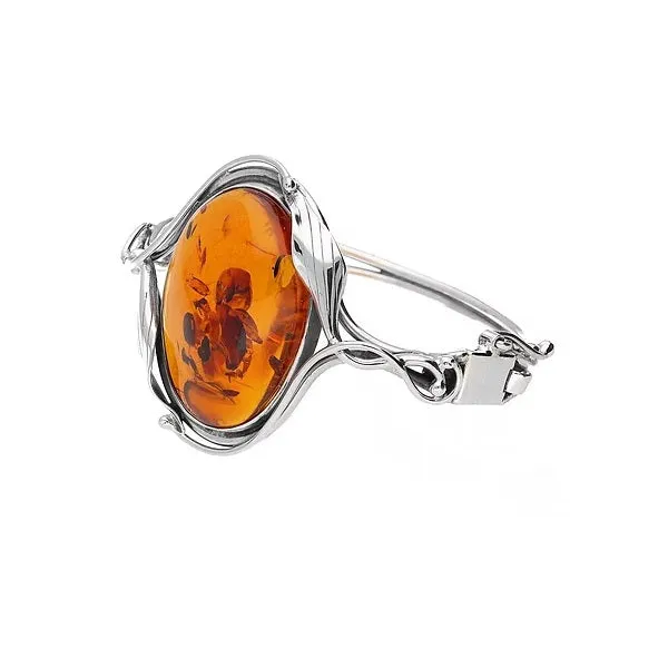 MILENA Bangle Silver and Baltic Amber - Vintage Style