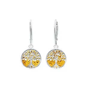 MILENA Drop Earrings Silver and Baltic Amber - Small Tree of life