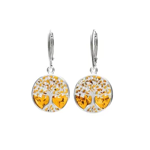 MILENA Drop Earrings Silver and Baltic Amber - Tree of life