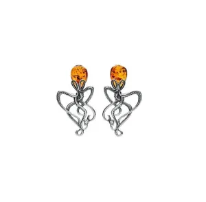 MILENA Stud Earrings Silver and Amber Octopus