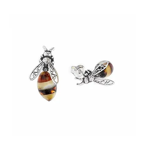 MILENA stud earrings Silver and Amber small Bee